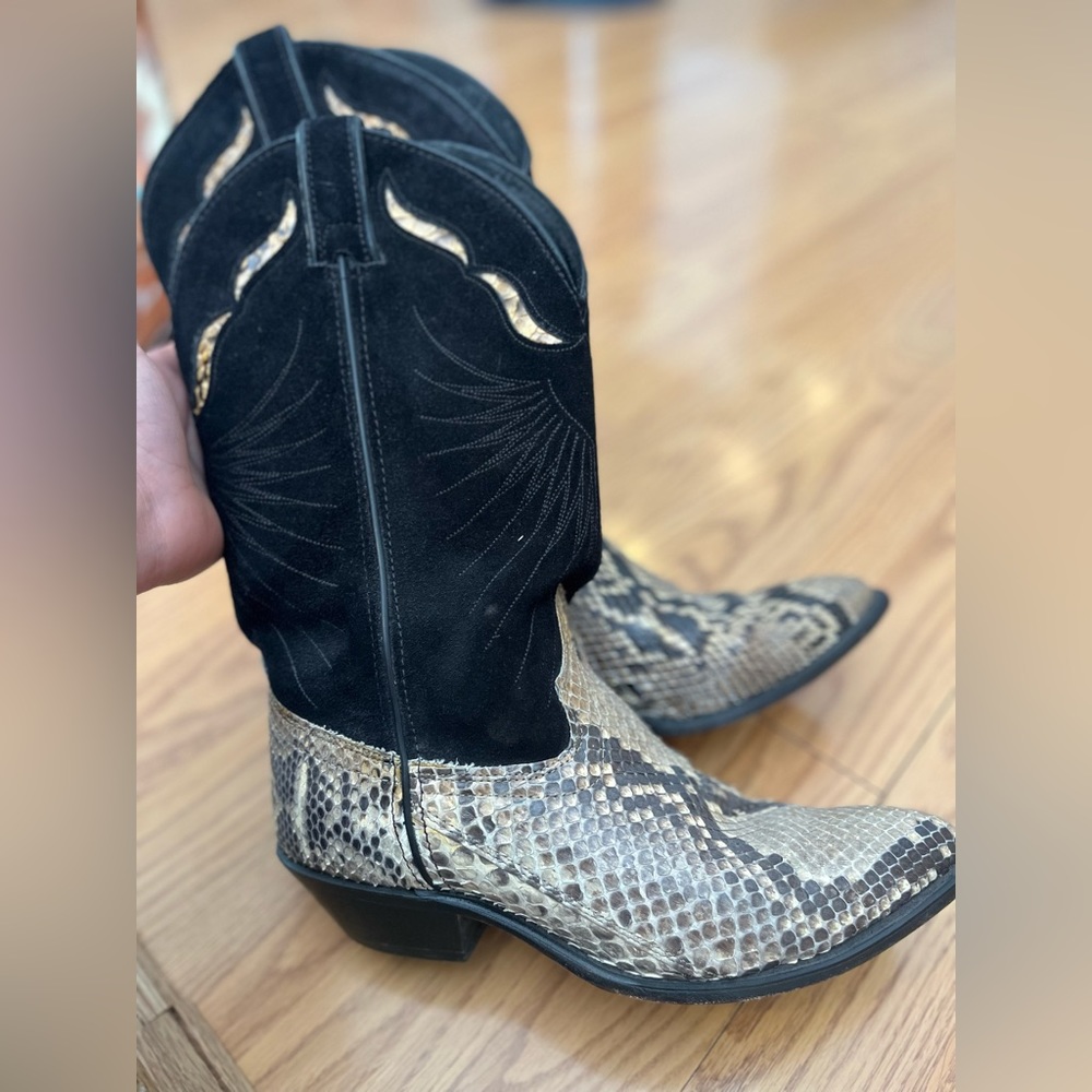 Women’s Vintage Black Suede and Snakeskin Boots - Cowboy / Western - Size 7.5